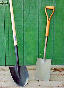 Shovels (left) and spades are both useful garden tools
